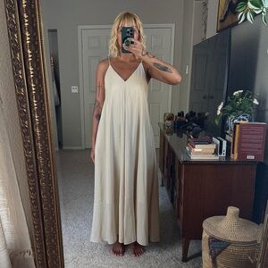 Commense Double Layered V-neck Maxi Dress, Cream, Women’s Medium